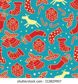Red and blue Christmas seamless pattern