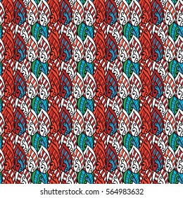 Red and blue Christmas seamless pattern. Knitting traditional texture. Winter background. Vector illustration.