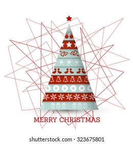red and blue christmas tree with symbols. christmas concept