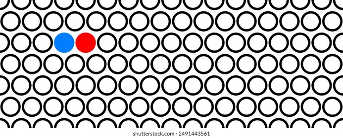 Red and blue circle dot around group of black circle dots. Diversity human people multicultural concept.
