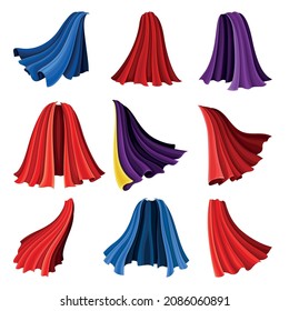 Red and Blue Cloak or Cape as Loose Silk Garment Worn Over Clothing Vector Set