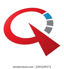 Letra roja y azul de la forma del reloj Icono Q en un fondo blanco