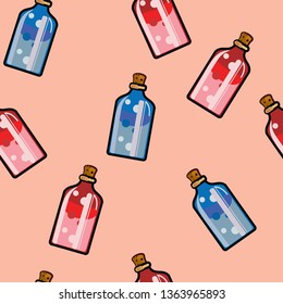 red and blue color bottle seamless vector pattern. Concept for textile, print web design 