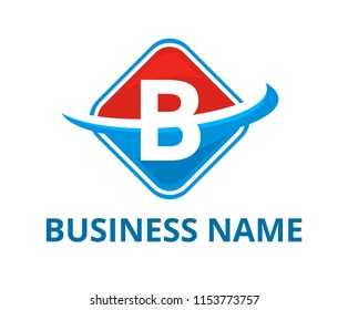 red and blue color circular square box get slice into half logo graphic design with modern clean style for technology industry company with initial type letter b on it