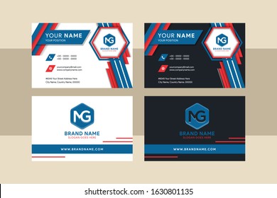 Red and blue color of diagonal element design. hexagon space for logo. Modern business card with white and black background. abstract vector identity card template.