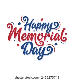 Rote und blaue Farbe Happy Memorial Day handgezeichnete Schriftzug für die Feier des amerikanischen nationalen Militärfeiertags. Star-Vektorgrafiken. Memorial Day Logo, Poster, Grußkarte, Social Media Post.
