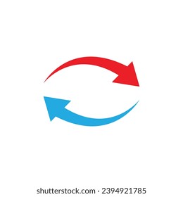 Red and blue color refresh arrow vector illustration isolated on white background