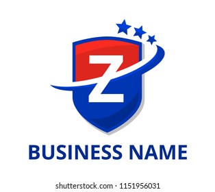red and blue color shield get slice into half logo graphic design with modern clean style for protection or security company with initial type letter z on it