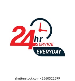 a red and blue color sign Everyday24 hours service availability background with clock