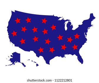 red and blue color usa or united state of america country map with star texture vector illustration topography for education