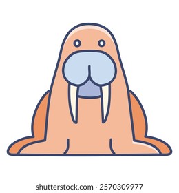 Red and blue color walrus icon. Animal illustration vector art.