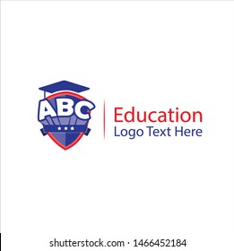 Red Blue colored 'ABC' initial shield education logo vector with dummy text for multipurpose use.