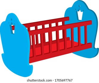 Dibujo Vector De Cuna De Color Rojo Y Azul. La Galería De Imágenes De La Cuna Aislada De Fondo Blanco