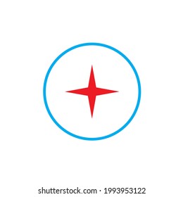 Red, blue colored navigation sign. Vector illustration. Compass sign.