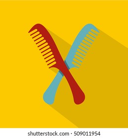 Red and blue combs icon. Flat illustration of red and blue combs vector icon for web isolated on yellow background