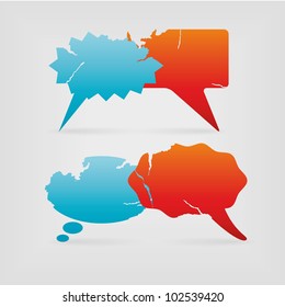 red and blue communication bubbles