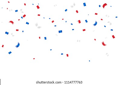 Red And Blue Confetti. Celebration Event & Birthday, Sport Background. American, Chile, Russia, France, United Kingdom  flag color concept. Vector