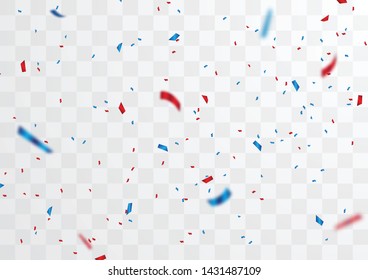 Red and blue confetti for celebrations and parties can be separated from the transparent background.
