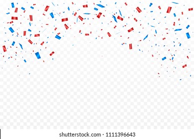 Red And Blue Confetti Falling Isolated On Transparent Background. Celebration Event & Birthday. American, Russia, France,  flag color concept. Vector