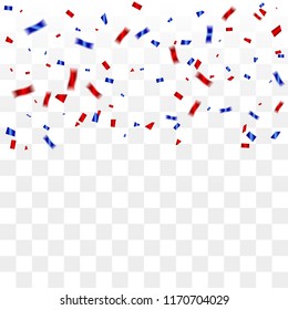 Red And Blue Confetti Falling Isolated On Transparent Background. Celebration Event & Birthday. American, Russia, France,  flag color concept. Vector