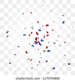 Red And Blue Confetti Falling Isolated On Transparent Background. Celebration Event & Birthday. American, Russia, France,  flag color concept. Vector