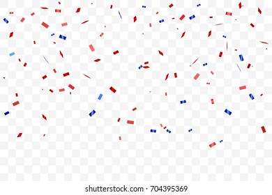 Red And Blue Confetti Falling On Transparent Background. Celebration Event & Birthday. American flag color concept. Vector