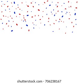 Red And Blue Confetti Falling On White Background. Celebration Event & Birthday. American or chile flag color concept. Vector