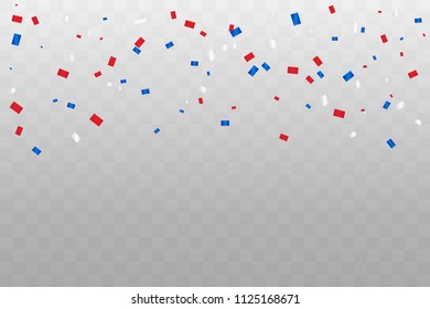 Red And Blue Confetti Isolated On Background. Celebration Event & Birthday. American, Chile, Russia, France, United kingdom flags color concept. Sport Congratulations Decoration Backdrop. Vector