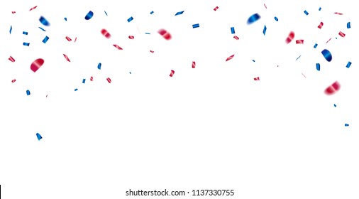 Red And Blue Confetti Isolated On White Background. Celebration Event & Birthday. American, Chile, Russia, France, United kingdom flags color concept. Vector