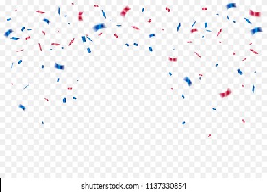 Red And Blue Confetti Isolated On Background. Celebration Event & Birthday. American, Chile, Russia, France, United kingdom flags color concept. Vector