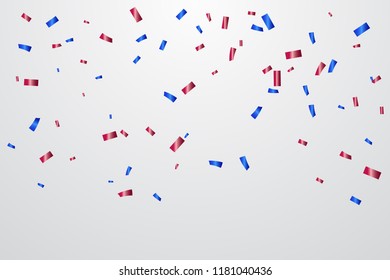 Red And Blue Confetti Isolated On Background. Celebration Event & Birthday. American, Chile, Russia, France, United kingdom flags color concept. Vector