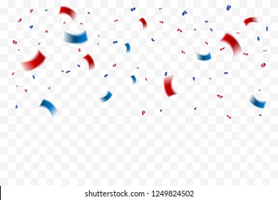 Red And Blue Confetti Isolated On Background. Celebration Event & Birthday. American, Chile, Russia, France, United kingdom flags color concept. Vector