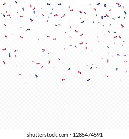 Red And Blue Confetti Isolated On Background. Celebration Event & Birthday. American, Chile, Russia, France, United kingdom flags color concept. Vector