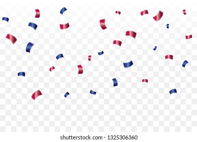 Red And Blue Confetti Isolated On Background. Celebration Event & Birthday. American, Chile, Russia, France, United kingdom flags color concept. Vector
