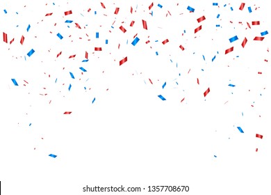 Red And Blue Confetti Isolated On White Background. Celebration Event & Birthday. American, Chile, Russia, France, United kingdom flags color concept. Vector