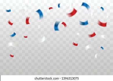 Red And Blue Confetti Isolated On Background. Celebration Event & Birthday. American, Chile, Russia, France, United kingdom flags color concept. Vector