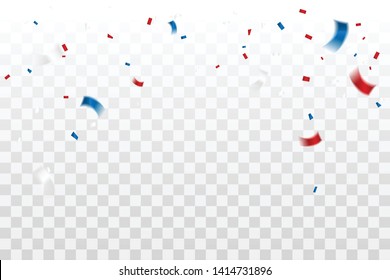 Red And Blue Confetti Isolated On Background. Celebration Event & Birthday. American, Chile, Russia, France, United kingdom flags color concept. Vector