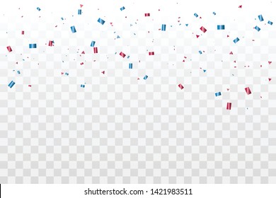 Red And Blue Confetti Isolated On Background. Celebration Event & Birthday. American, Chile, Russia, France, United kingdom flags color concept. Vector