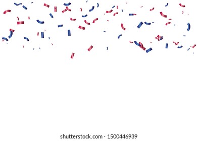 Red And Blue Confetti Isolated On Background. Celebration Event & Birthday. American, Chile, Russia, France, United kingdom flags color concept. Vector