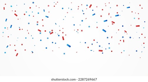 Confetti Rojo Y Azul Aislados En Fondo. Evento de celebración, cumpleaños. Americano, Chile, Rusia, Francia, Reino Unido banderas de color concepto. Vector