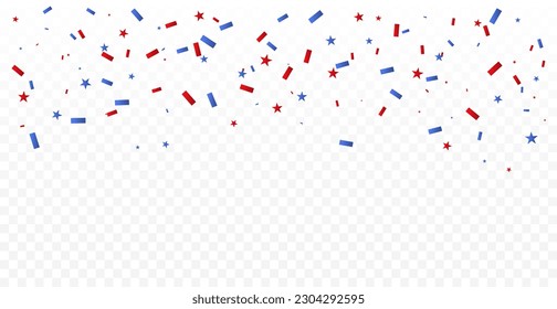 Red And Blue Confetti Isolated On Background. Celebration Event And Birthday. American, Chile, Russia, France, United kingdom flags color concept. Vector