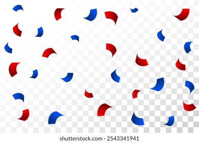 Red And Blue Confetti On Transparent Background. Celebration Event And Happy Birthday. American Flags Color Concept. Vector Illustration