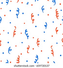 Red and blue confetti on a white background. Patriotic colours for Independence Day decoration. 