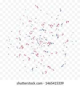 Red And Blue Confetti and ribbon Isolated On Background. Celebration Event & Birthday. American, Chile, Russia, France, United kingdom flags color concept. Vector