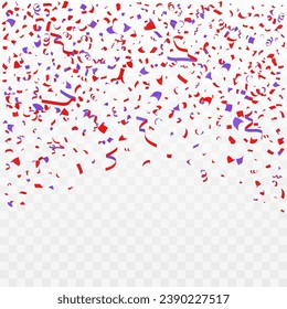 Red and Blue Confetti, Streamers and Tinsel on a Transparent Background