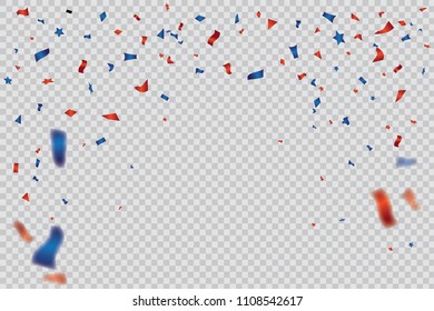 Red and Blue Confetti template for 4th July greeting card, independence day of America