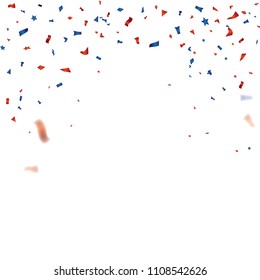 Red and Blue Confetti template for 4th July greeting card, independence day of america