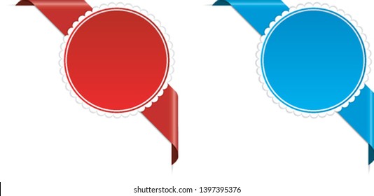 red and blue corner ribbon banners