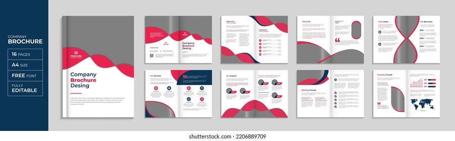 Red and blue corporate brochure company profile template annual report cover layout, minimal business brochure a4 page template design