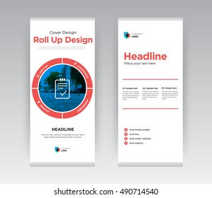Red and Blue Creative Abstract Shapes Business exhibition Roll Up Banner Stand brochure flyer flat design template with new trend concept. Cover presentation. Corporate identity. Layout. Stock vector